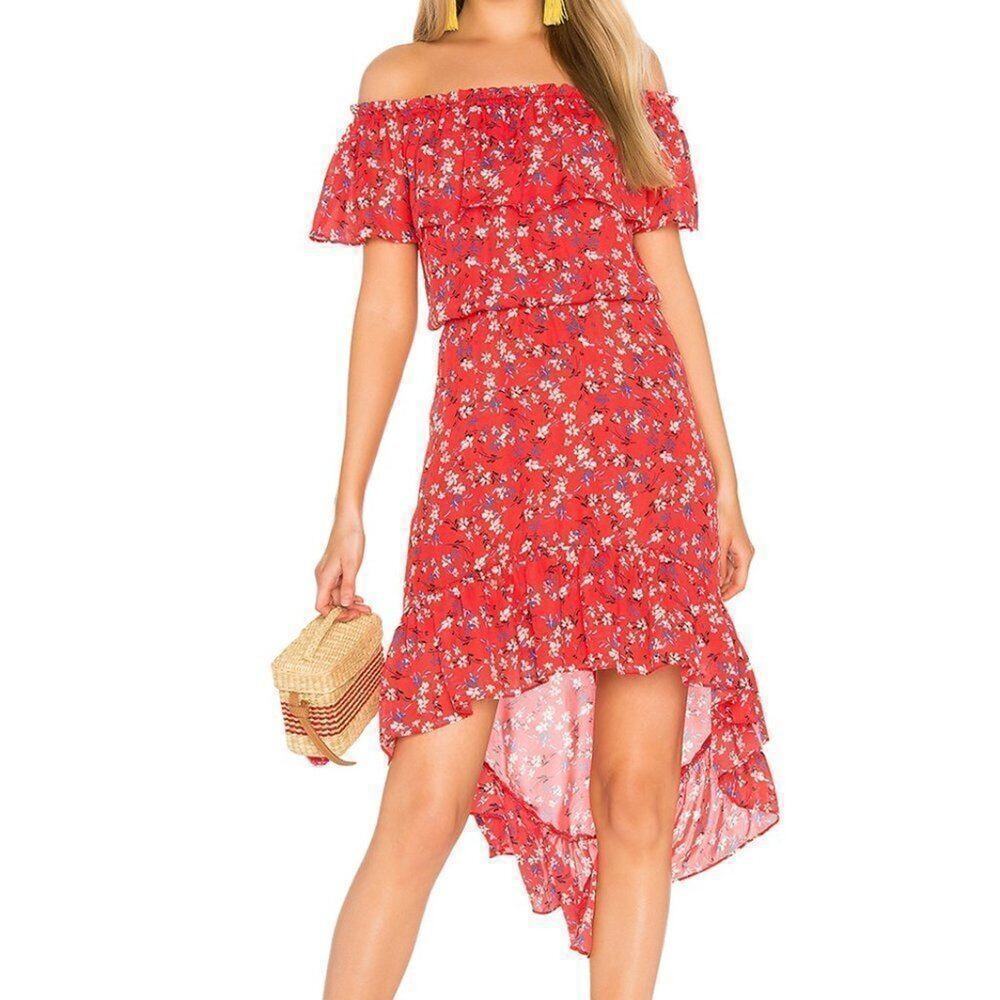 Devlin Carrie Dress Red Floral Off Shoulder Small